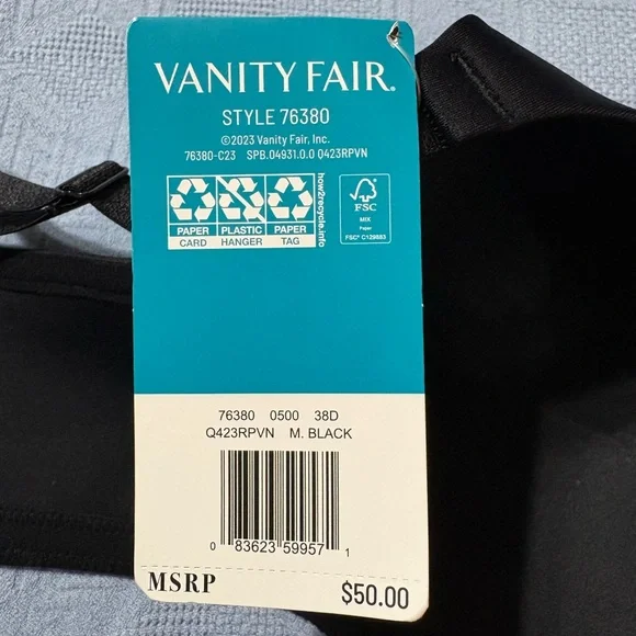 Vanity Fair Black Women's Bra size 38 D - Picture 12 of 13